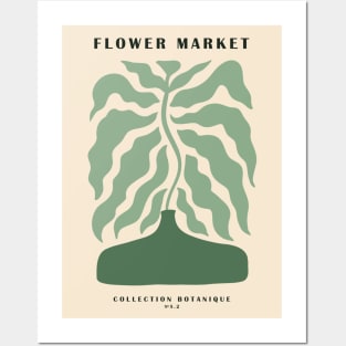 Flower market, Green botanical art, Retro print, Cottagecore, Aesthetic poster, Abstract flower in a vase Posters and Art